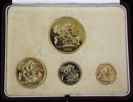 A George VI coronation 1937 proof specimen set of four gold coins,